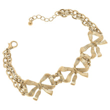 Load image into Gallery viewer, Adina Bow Layered Chain Link Bracelet in Worn Gold