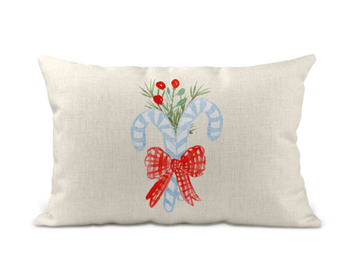 Christmas Pillow - Candy Cane Red Bow