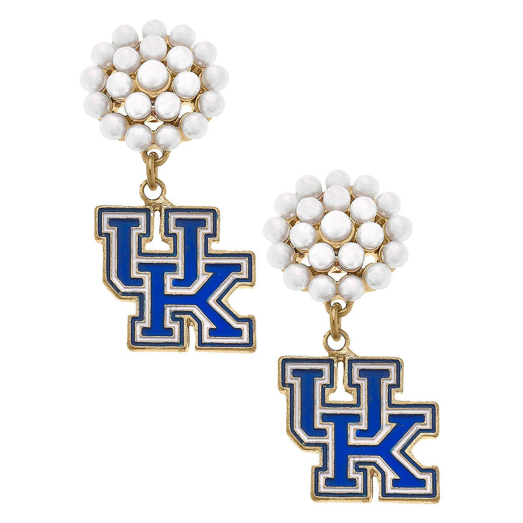 Kentucky Wildcats Pearl Cluster Enamel Drop Earrings in Blue