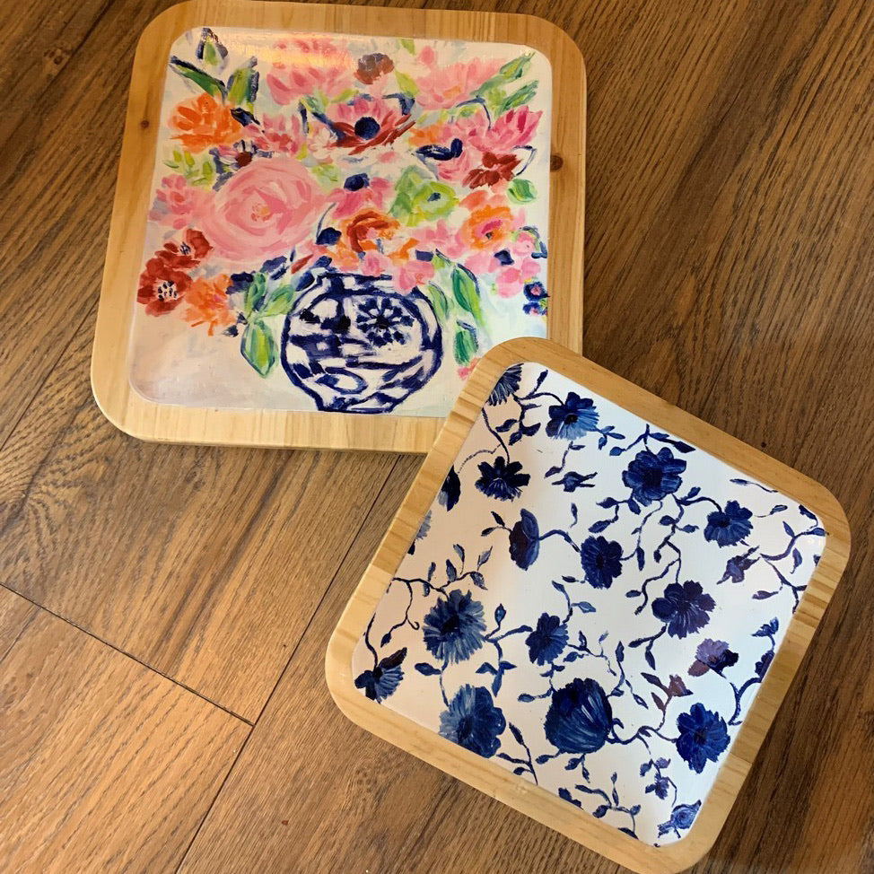 Floral Wood Bowl Set